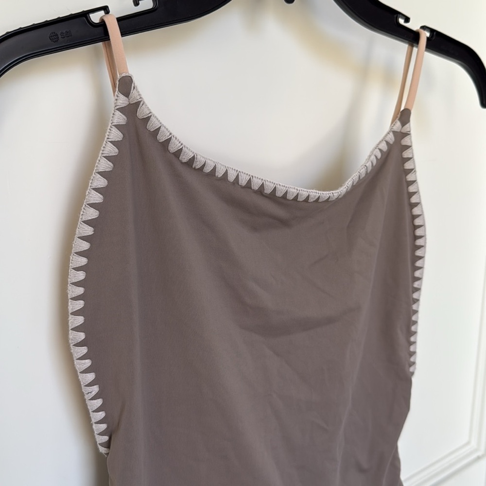 Bond-Eye Sunday Session Taupe Embroidery Lace Up Reversible Thong One Piece Swim - Picture 6 of 16